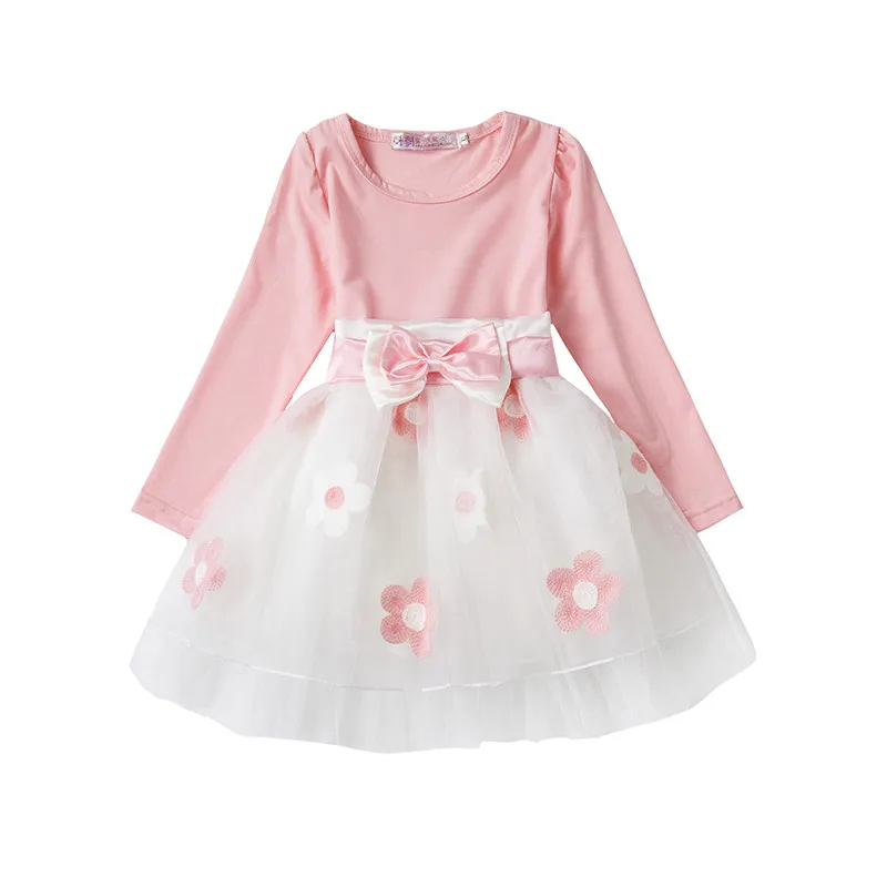 Модные Детские платья для маленьких девочек дизайны платьиц для новорожденных 1 год платье для дня рождения с цветочным принтом, платье на крестины, одежда для малышей, комплекты одежды - Цвет: Pink