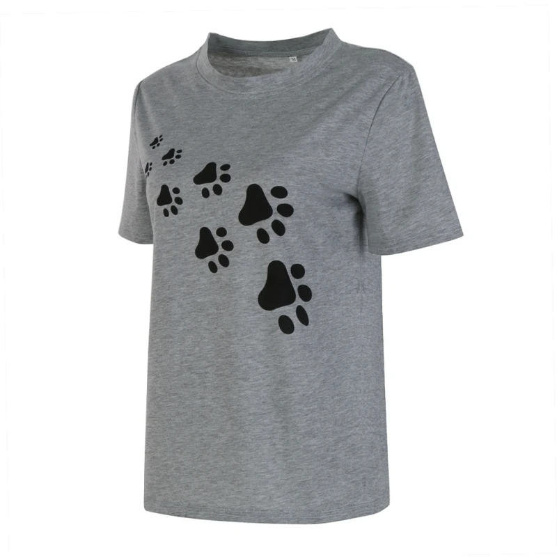 

Dropdhiping Women Cat paws print t shirt Cotton Casual Funny Top Tee For Lady