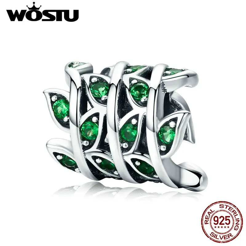 WOSTU Spring New Style 100% 925 Sterling Silver Green Tree Leaves Beads fit Original Charm Bracelet Bangle DIY Jewelry CQC567 WOSTU Spring New Style 100% 925 Sterling Silver Green Tree Leaves Beads fit Original Charm Bracelet Bangle DIY Jewelry CQC567