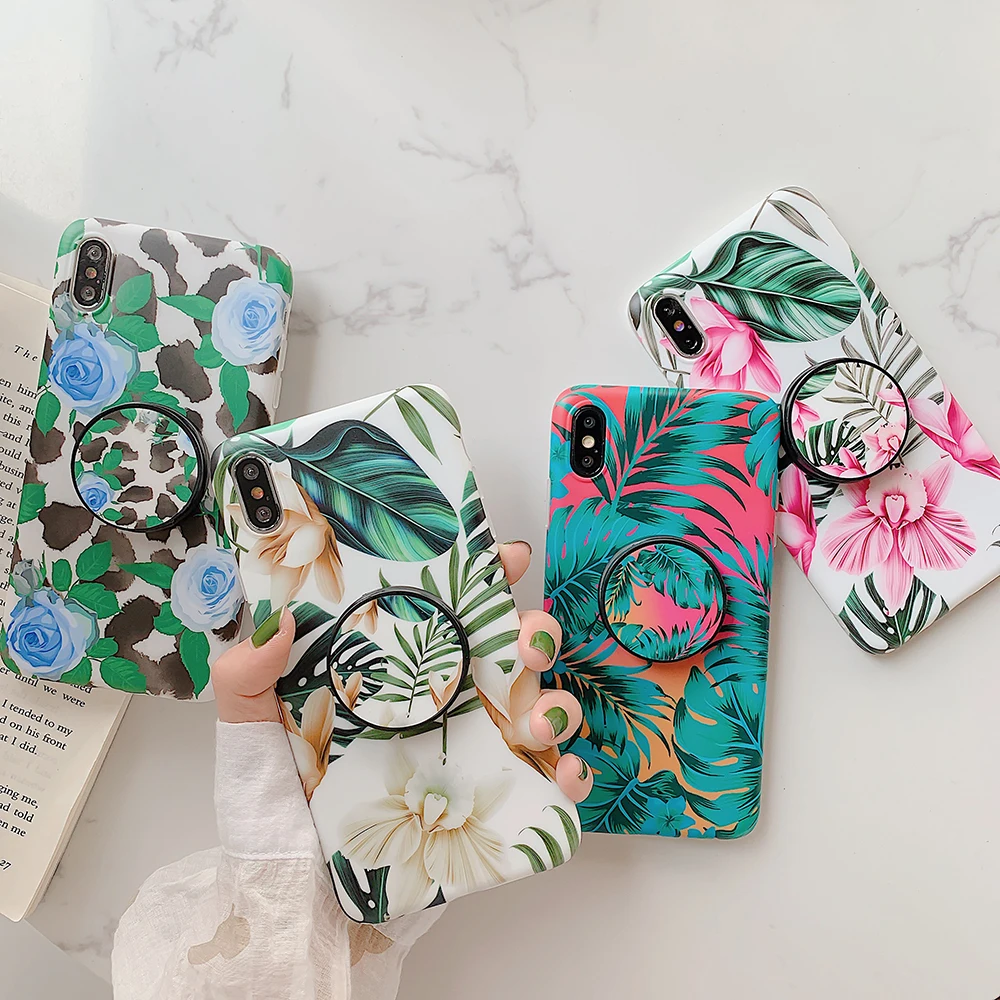 SUYACS Banana Leaf &amp Flower Phone Case For iPhone 11 Pro Max XS XR 6 6S 7 8 Plus X Flexible Folded Kickstand Soft Back Cover | Мобильные