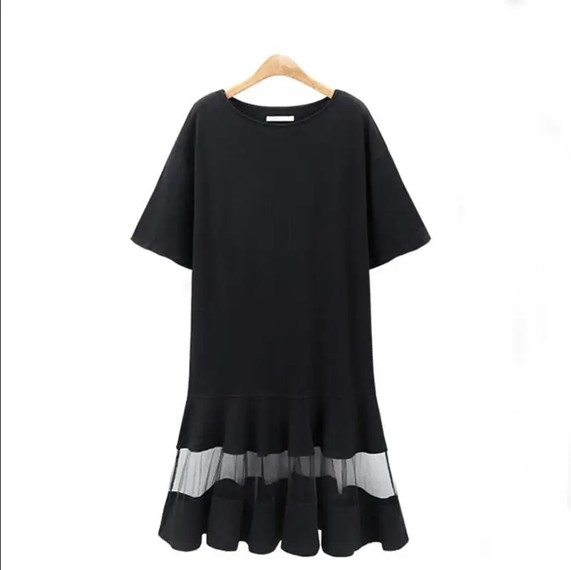 Само Duna летнее женское платье больших размеров 3XL 4XL XXXL XXXXL свободное черное белое Сетчатое платье с коротким рукавом - Цвет: Black
