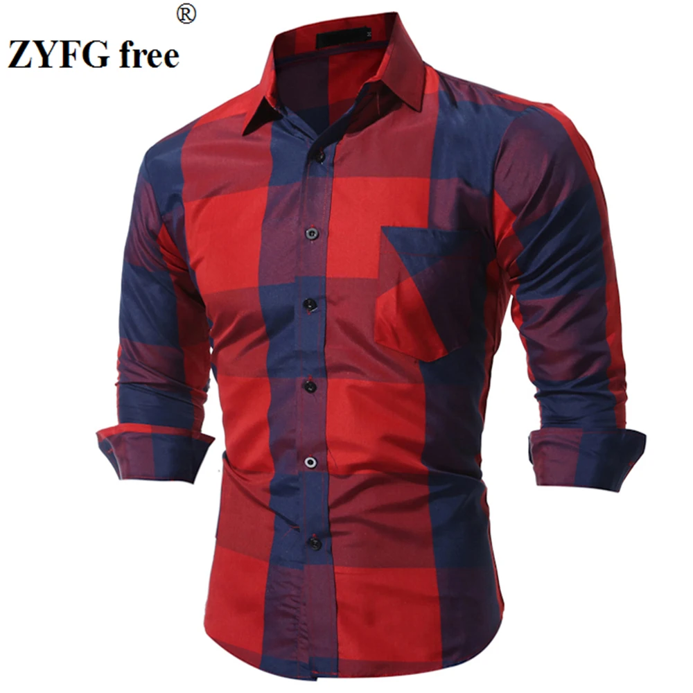 

Simple style design casual tops men's shirts long-sleeved plaid pattern shirts blouse youth fashion male clothing
