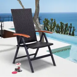 Регулируемый алюминиевый складной стул из ротанга с регулируемой высотой 5, комфортный деревянный подлокотник, пляжный стул