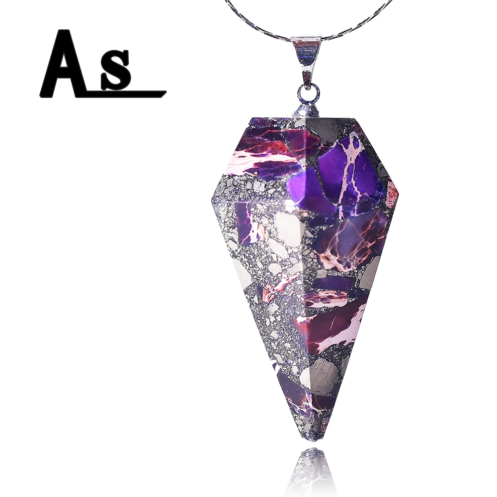 

Asingeloo 2018 New Cone Type Stone Pendant Fashion Jewelry Divination Hypnotic Pendulum Hexagonal Colum Charms For Necklace