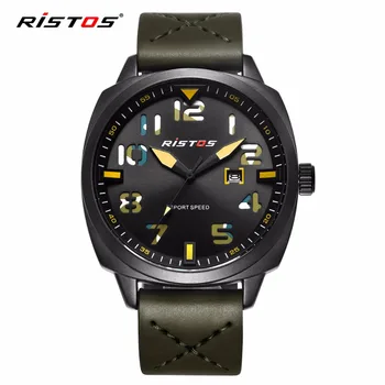 

Fashion RISTOS Men Quartz Analog Watch Army style Leather Watches Reloj Masculino Hombre Man Fashion Sport Military Design 9351