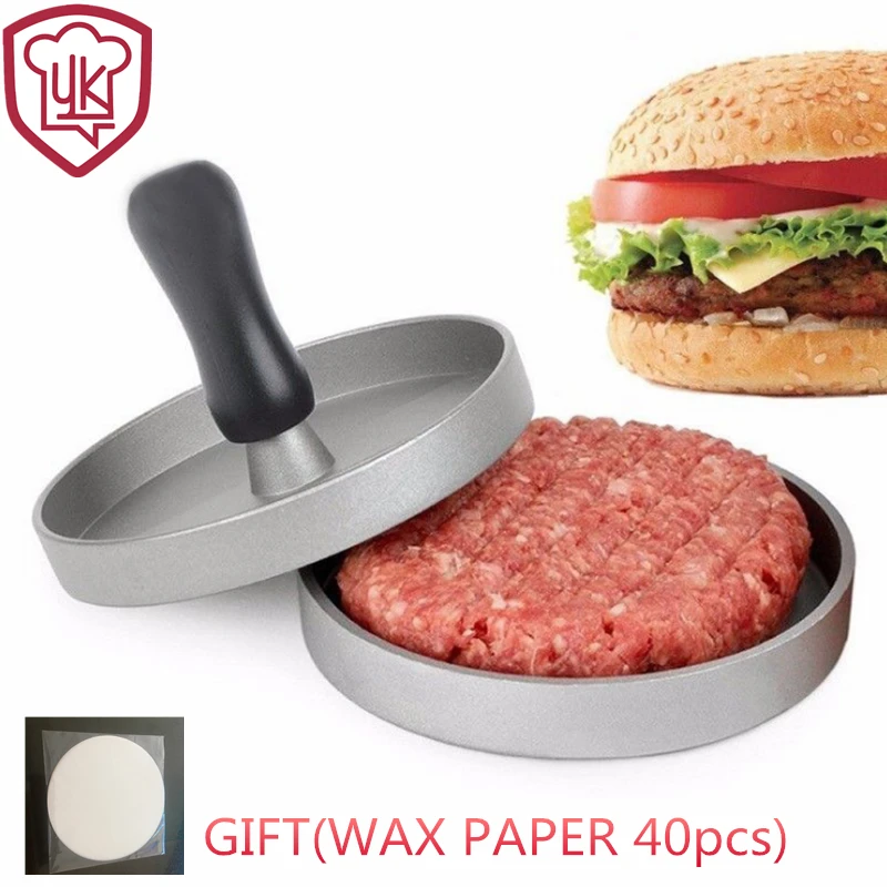 

1 SET Metal Non-Stick Hamburger Presses Meat Beef Grill Burger Press Hamburger Patty Maker with 40 Wax Papers