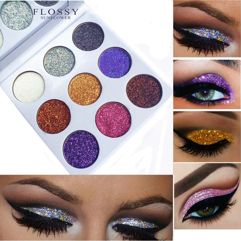 Flossy Sunflower тени для век Палитра Блеск Тени мерцающая пудра 9 цветов Sombras макияж