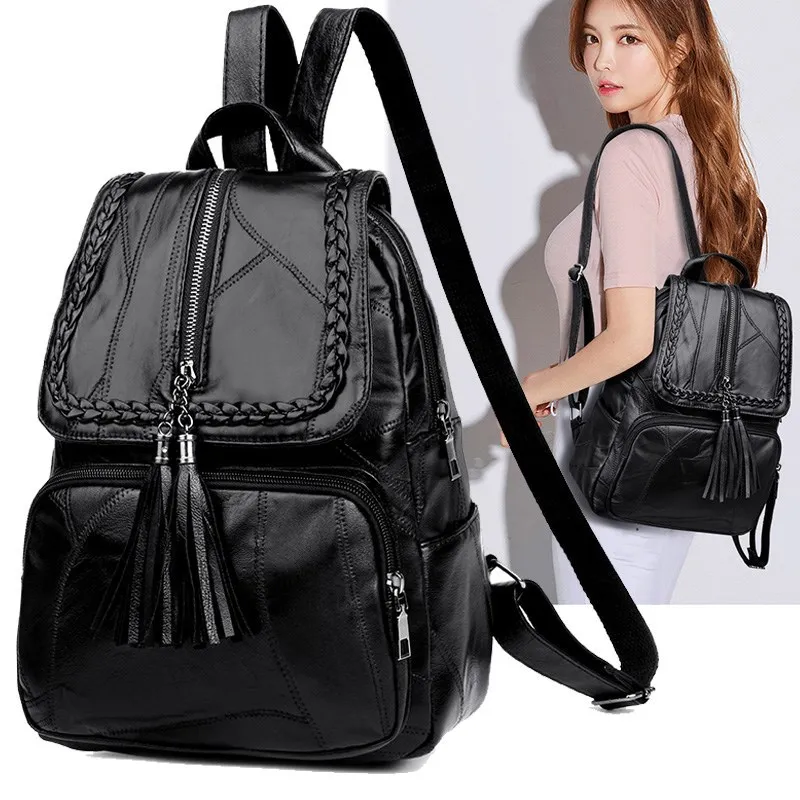 New Arrival Women Backpack Simple Casual School Bag Medium Size Leather ...