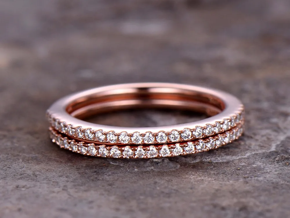 2pcs Half eternity wedding ring set 925 sterling silver wedding band