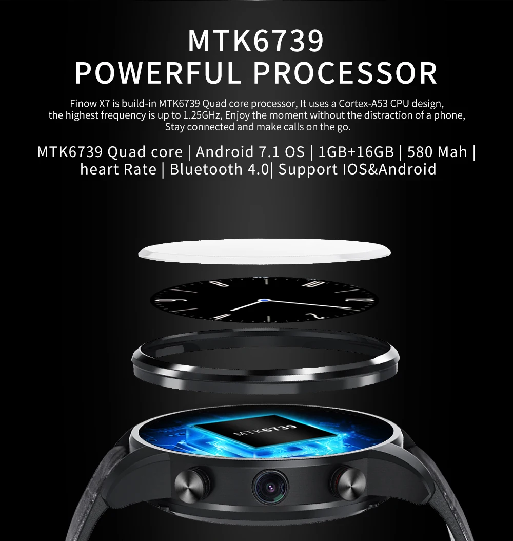 2019 New Finow X7 4G Smart Watch Men 1.39 inch AMOLED 400*400 GPS/GLONASS Quad Core 16GB 600mAh MTK6739 relogio Watch Phone