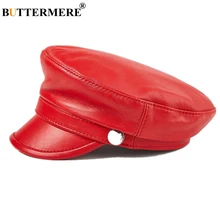 BUTTERMERE, красная Военная Кепка, натуральная кожа, армейская Кепка s, мужская, женская зимняя шапка, натуральная кожа, черная плоская кепка, Ретро стиль, Кепка для мальчика