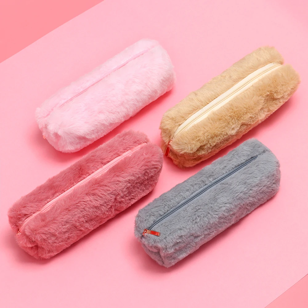 

Solid Color Plush Cosmetic Case Women Travel Organizer Necessary Beauty Case Makeup Pouch Bag Kawaii Zipper Bag Kids Gifts