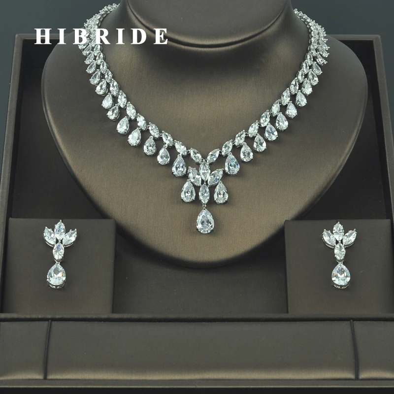 

HIBRIDE Brilliant Crystal Cubic Zirconia Wedding Jewelry Sets For Women Bridal Earring Necklace Set Factory Price N-317