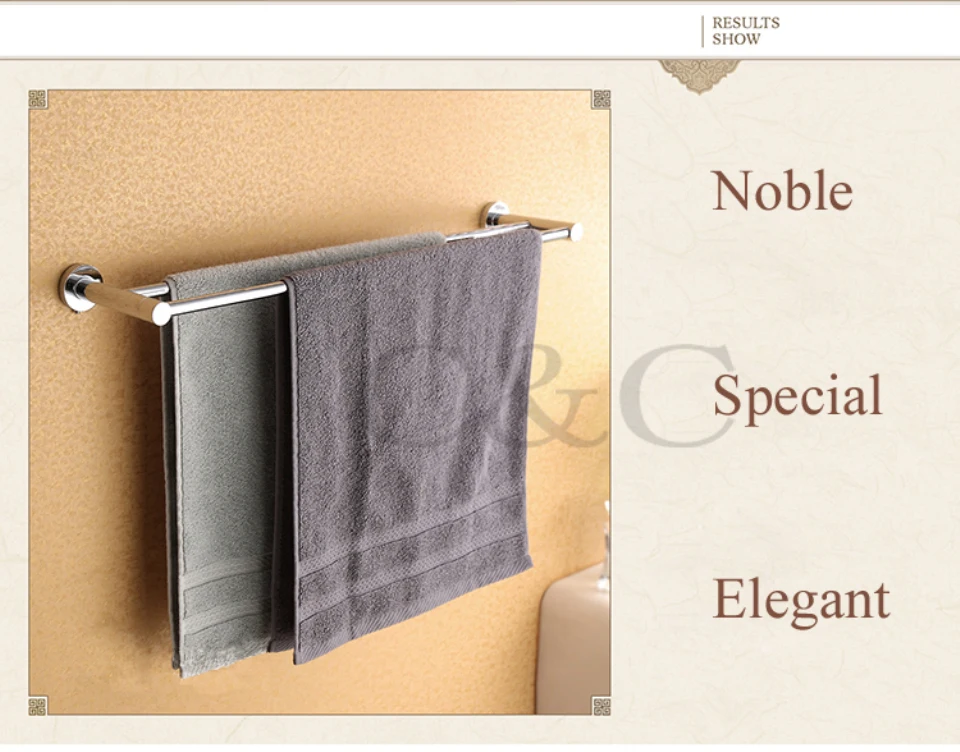 Double Bathroom Towel Rail Noble And Elegant Solid Brass Chrome Plating