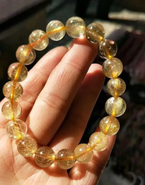 

Free Shipping AAA 100%Natural 10mm gold Hair crystal Bracelet 28.9g