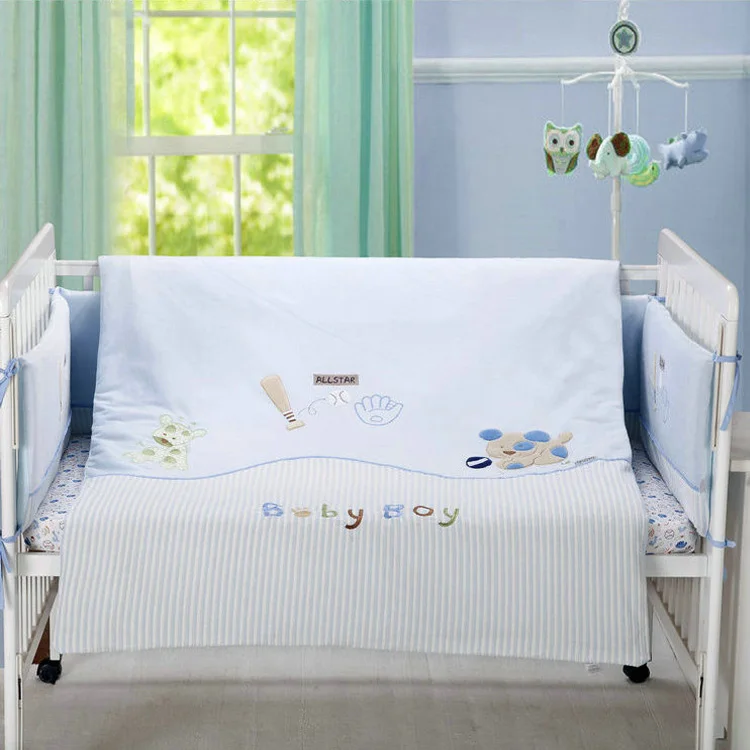  7 pc Baby infant quality bedroom nursery bedding set cotton velvet animal embroidery newborn baby c - 32552914514