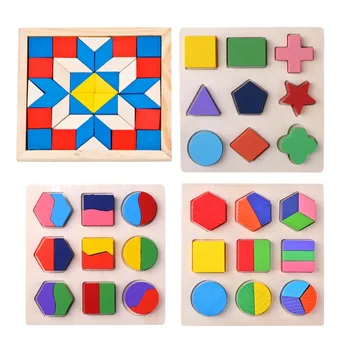 

Kids DIY Jigsaw Puzzle Wooden Toys Geometric Shape 3D Early Educational Toy Geometry Cognition Learning Educational Toys