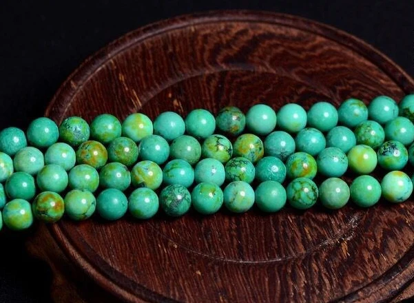 

Natural Green Turquoise Round Beads Semi-finished Loose Beads For Jewelry DIY Bracelet Beads Fine Jewelry Beaded Strand 15''