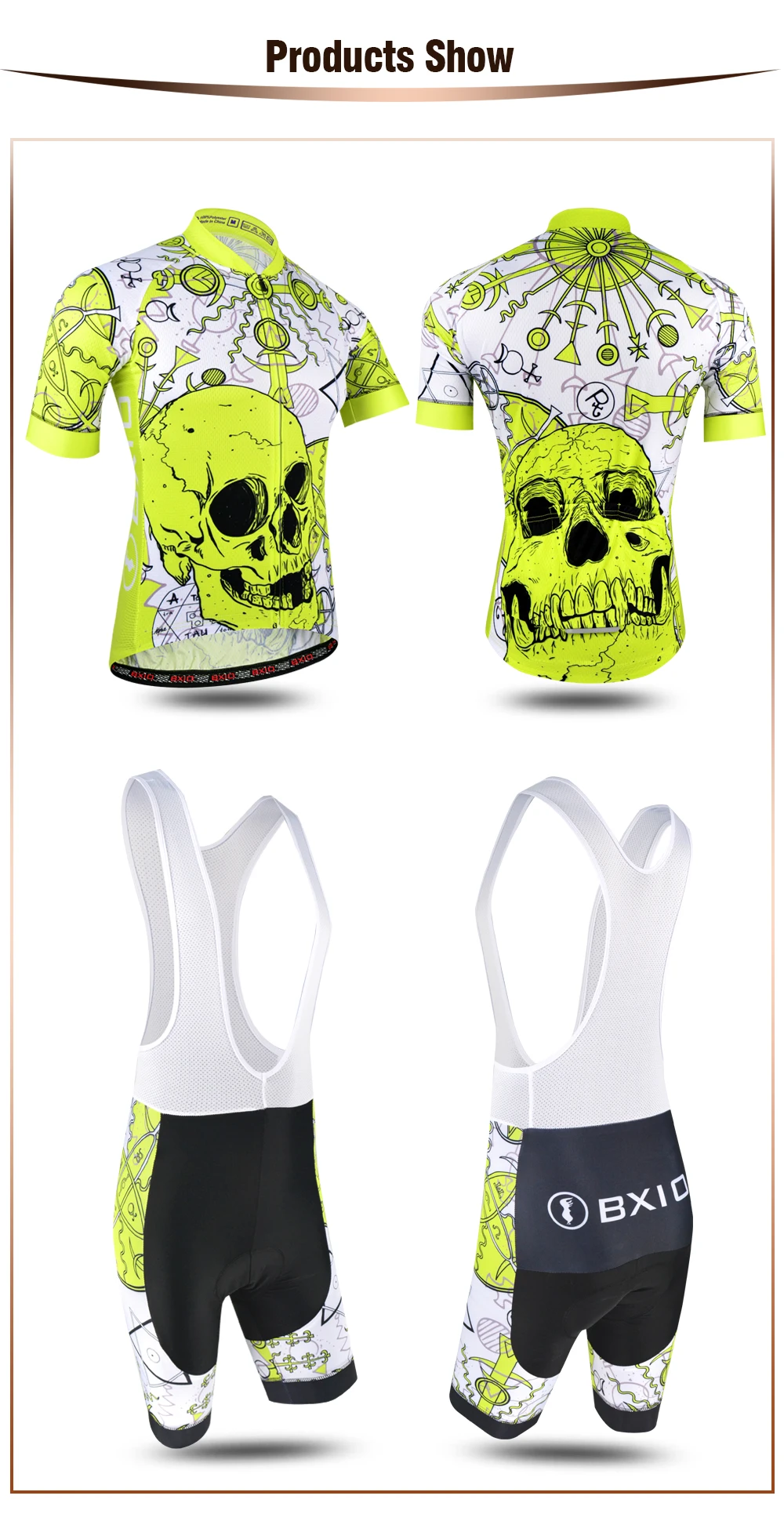 BXIO Pro Team Skull велосипедная одежда лайкра короткий рукав манжеты Roupa Ciclismo качественные кастомные гелевые прокладки велосипедная одежда BX-186