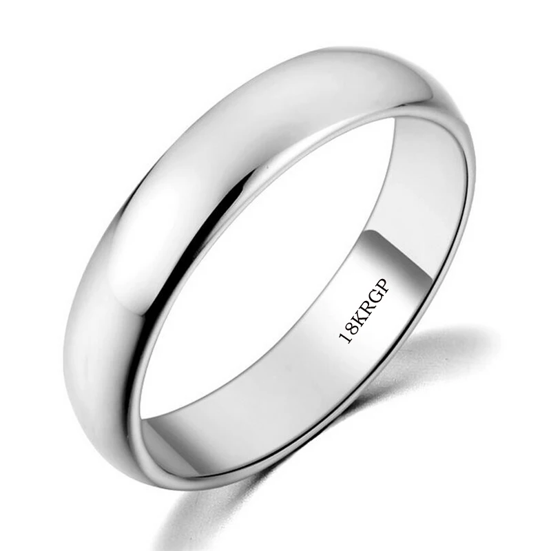 Большая распродажа 18KGP штамп настоящее кольцо из цельного золота 5 мм широкий чистый белый/розовое золото Solitaire Кольца Свадебные украшения для женщин и мужчин - Цвет основного камня: White Gold