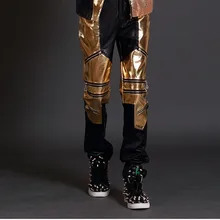 Новая мода ночной бар мужской певец уникальный стиль панк кожаные брюки DJ DS локомотив сценические брюки