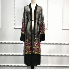 Grande taille Chemise longue pour femmes, Kimono, broderie florale, en mousseline de soie, chemisier Cardigan, vêtements Ropa Vetement, Robe Femme