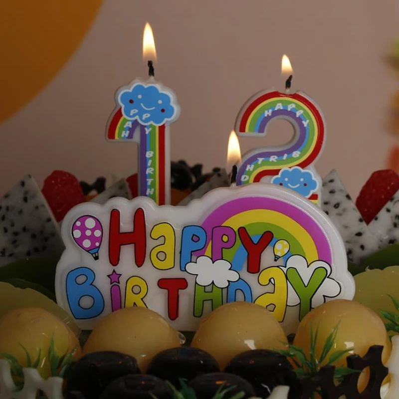 1 шт. Милые свечи с днем рождения торт кекс топперы Радуга номер свечи для торта украшения свадебные принадлежности для юбилейной вечеринки
