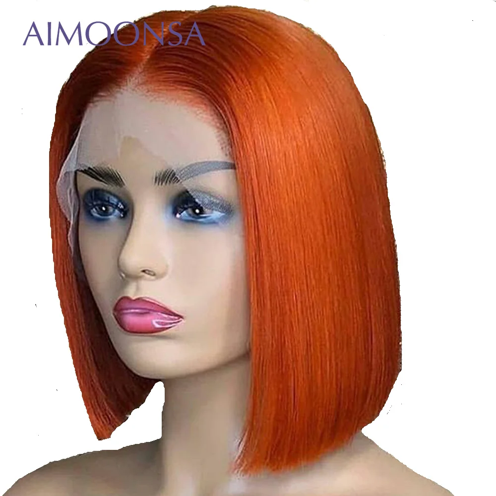 Colored Human Hair Wigs 130 Orange Wig Bob Lace Front Wigs 13x6