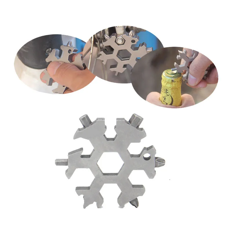 

2019 new Multifunctional snowflake tool EDC portable key with buckle Multi-function wrench outdoor combination tool
