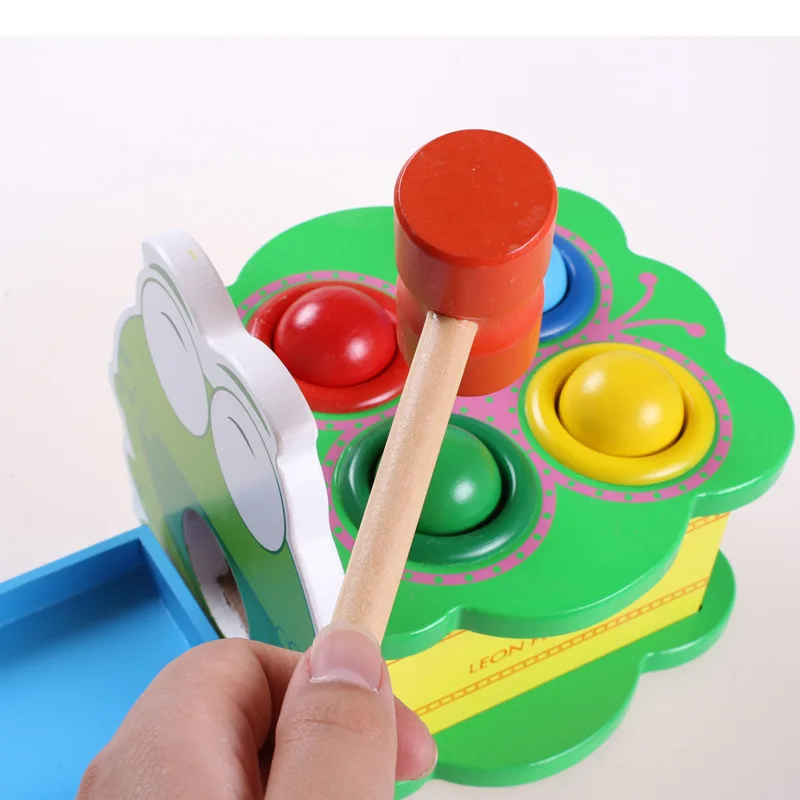  Mung Bean Frog Wooden Toys Batting Desk Table Hand Knock Ball Montessori Early Educational Colorful