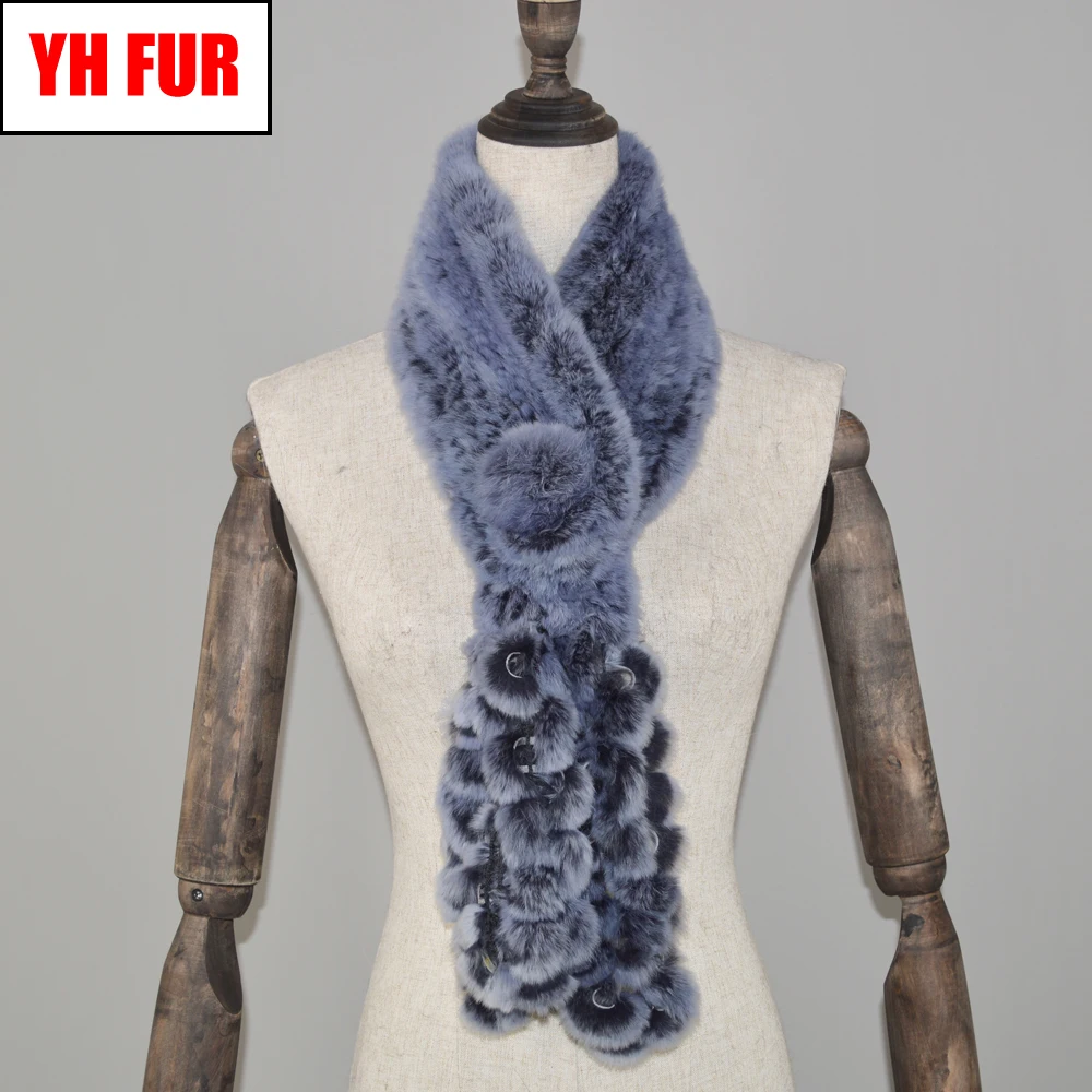 

2019 Handmade Kintted Tassel Real Rex Rabbit Fur Scarves Fashion Women Natural Rex Rabbit Fur Scarf Lady Genuine Fur Neckerchief