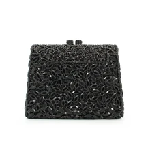 Уникальная женская сумка-клатч с цепочкой через плечо, серебристая искусственная кожа, черная сумка-клатч с кристаллами для женщин,(88142A-B