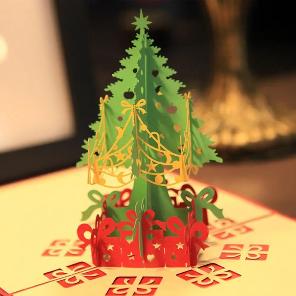 1Pc 3D Pop Up Merry Christmas Cards Handmade Christmas Tree Greeting