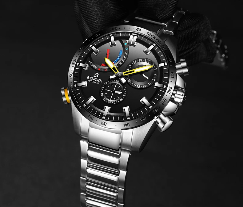 Роскошные Брендовые мужские часы, швейцарские часы Бингер, Мужские автоматические механические часы, сапфировые водонепроницаемые часы с дисплеем энергии BS03-1