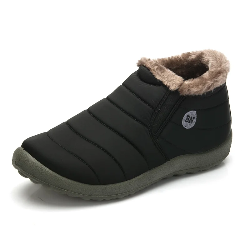 Size35-48; женская зимняя обувь из водонепроницаемого материала; пара зимних ботинок унисекс; Теплые повседневные ботинки на меху с нескользящей подошвой - Цвет: black
