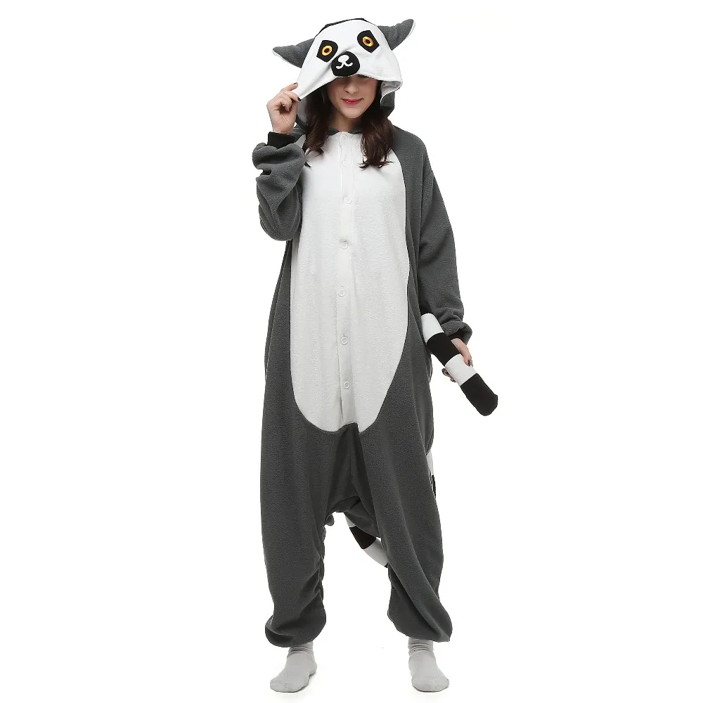 Пижама для взрослых Lemur Kigurumi Onesie Unsiex, Пижама kigurumi, теплая мягкая одежда для сна, домашняя одежда, вечерние костюмы на Хэллоуин