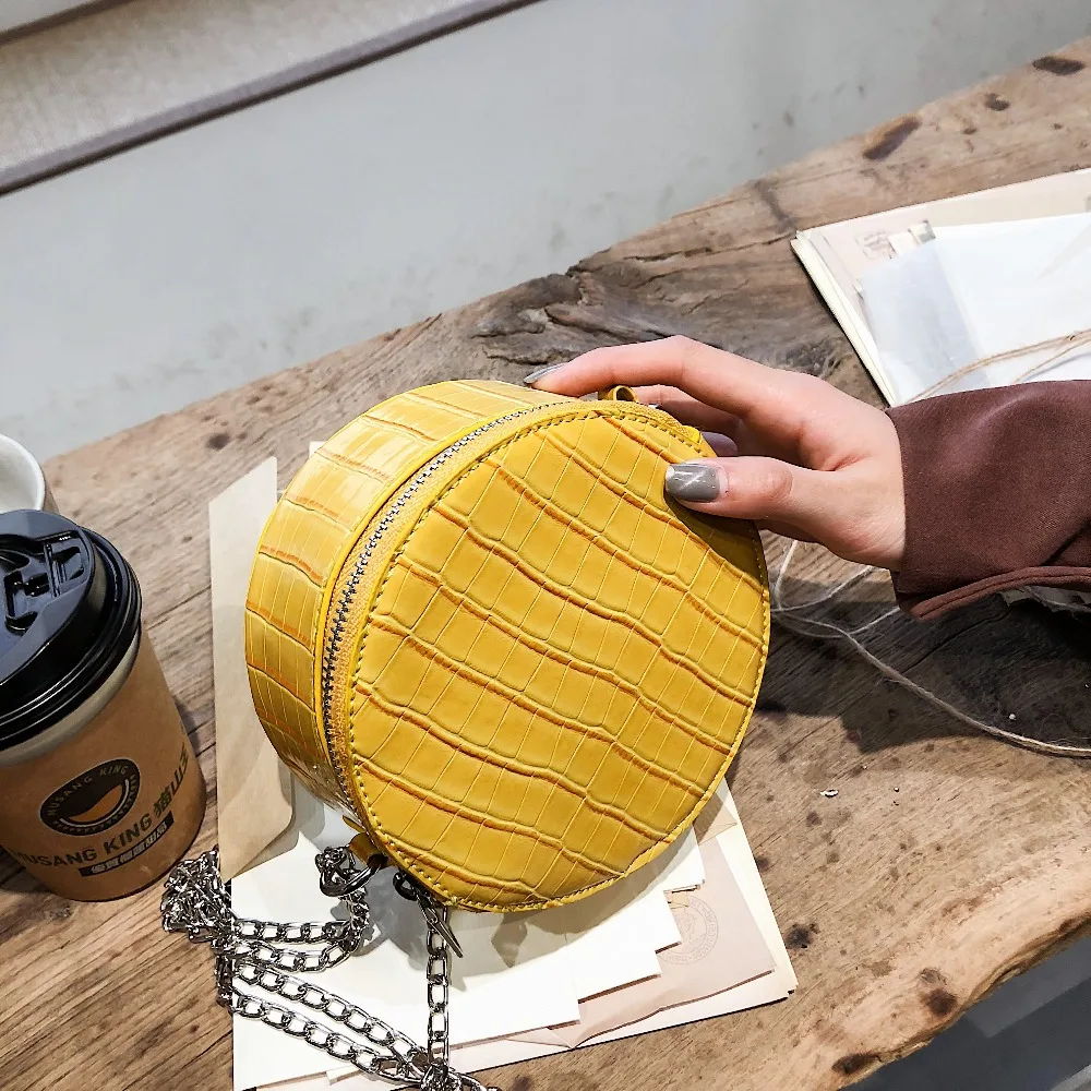 

Stone pattern PU Leather Round Crossbody Bags For Women 2019 Circle Small Chain Purses and Handbags Shoulder Messenger Bag