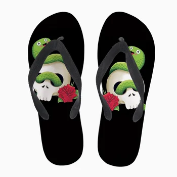 

Customized Casual Shoes for Men Non-slip Man's Hombre Home Slippers Zapatos Male Ultra Badass Snake in Skull Print Flat Sandals