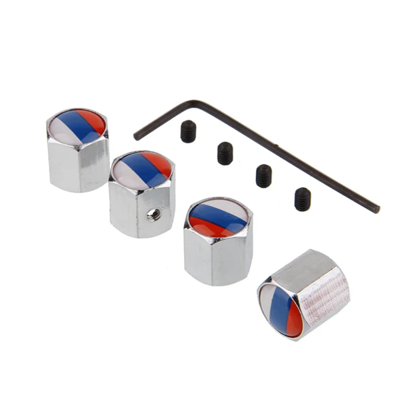 4pcs Anti Theft Locking Wheel Tyre Tire Air Valve Stem Caps Russia Flag