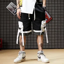 AreMoMuWha страна-производитель Tide Five Шорты Европа и Америка High Street Hip Hop поддельные два шорты цветные карманы ремни комбинезоны