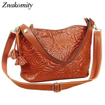 

Znakomity Embossed real leather crossbody messenger bag women's shoulder bag ladies genuine leather handbags tote hand bags lady