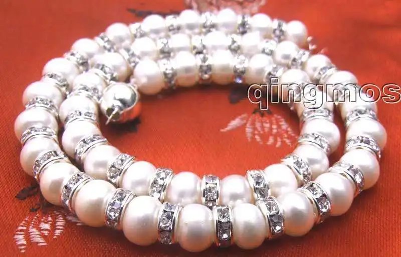 Распродажа, Большой 10-11 мм белый натуральный пресноводный жемчуг ожерелье с большой 10 мм застежка из стерлингового серебра-5241 /розничная