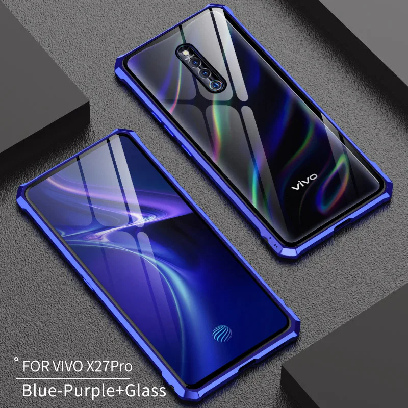

For VIVO X27 Pro Case X27Pro Bumper Metal Aluminum Frame Cover with Tempered Glass Back Cover Case for Vivo X27 Pro glass case