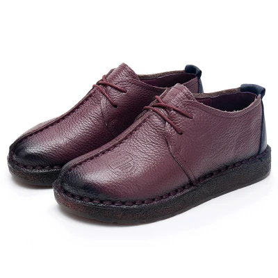 GKTINOO/Модная обувь ручной работы в стиле ретро; женская обувь на плоской подошве из натуральной кожи с мягкой подошвой; мягкая удобная повседневная обувь - Цвет: Фиолетовый