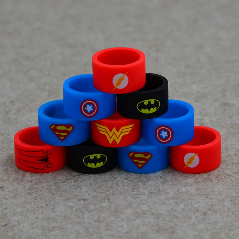 

100pcs rubber Silicone vape ring band super hero for Vapor mechanical box mod or e cig or tank