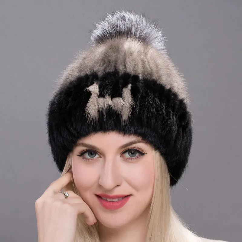 Меховая шапка из норки с надписью A ~ Z модная женская одежда зимние шапки вязаная