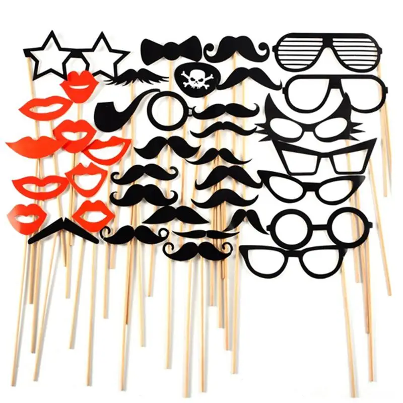 

38pcs DIY Glasses Moustache Red Lips Bow Ties On Sticks Wedding Birthday Party Photo Booth Props