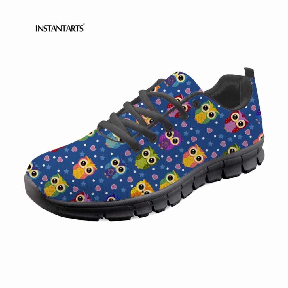 

INSTANTARTS Women Spring Sneakers Fashion Casual Mesh Flat Shoes Tenis Feminino 3D Cute Owl Pattern Teen Girl Cartoon Flat Shoes