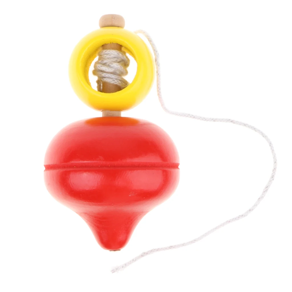 Wooden Educational String Pulling Spinning Top Rotating Balance Training Toyin Spinning Tops
