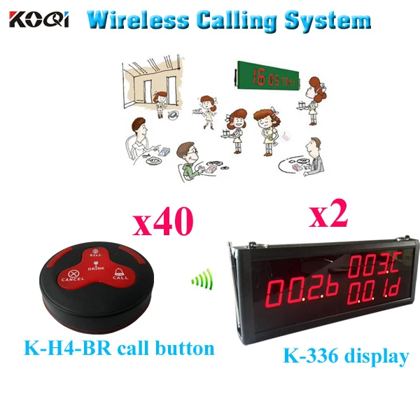 Restaurant Guest Service Call System Wireless Pager 2pcs Display With 40pcs 4 Key Button | Компьютеры и офис